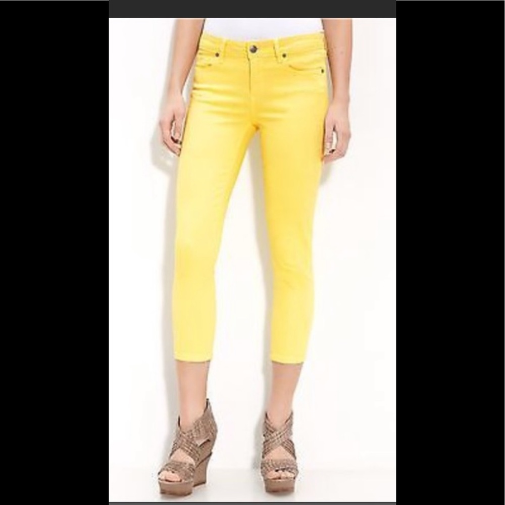 PAIGE Bright Yellow Cropped Ankle Jeans